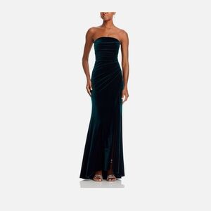 Aqua Strapless Velvet Gown in Emerald